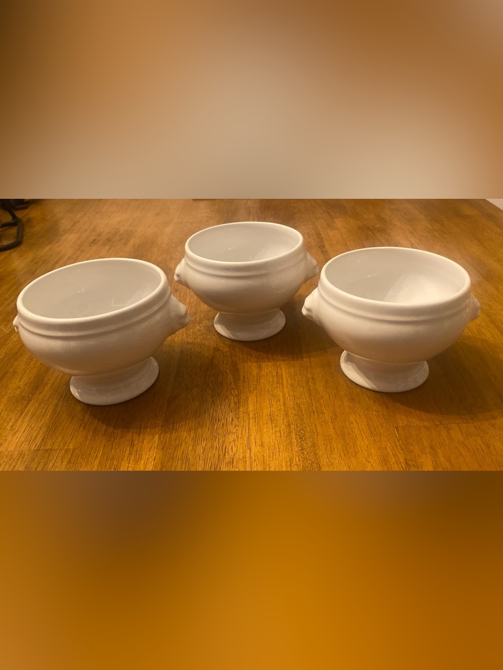 Vintage Revol France White Porcelain Lion Head Soup Bowls - Set of 3